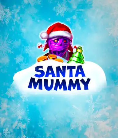Experience the whimsical "Santa Mummy" slot game by Belatra, featuring a mummified Santa decked out in festive holiday attire. This eye-catching image captures the mummy with a vivid purple hue, wearing a Santa hat, surrounded by snowy blue and frosty snowflakes. The game's title, "Santa Mummy," is boldly written in large, frost-like blue letters.